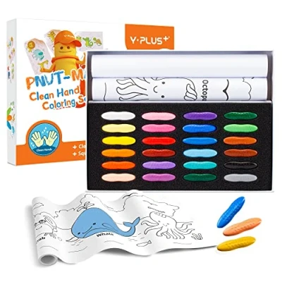 Immagine di Matite di arachidi + Set per bambini, Case d’arte con 24 colori pastelli e rotoli carta adesivi murali, colora bambini piccoli non tossici le donazioni