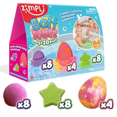 Immagine di 20 x Bombe da Bagno Mega Value Pack di Zimpli Kids, Crea un&#039;Avventura Colorata e Frizzante, Set Regalo per Bambini Frizzanti, Regali Compleanno Bambine