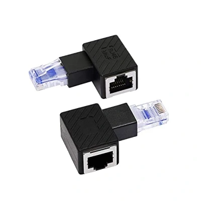 Immagine di RIIEYOCA adattatore Ethernet ad angolo retto, connettore RJ45 da 90 gradi maschio a femmina di rete LAN Cat6 per computer, laptop, router (confezione 2)(R)