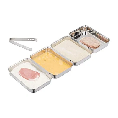 Immagine di Relaxdays Teglie da Impanatura Acciaio Inox, Set 4 Tegami per Cotolette, Impilabili, Lavastoviglie, Argento
