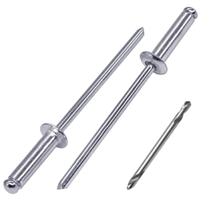 Immagine di SKIR&#039;CO (100 pezzi) rivetti ciechi in alluminio 3,2 x 12 mm, mandrino acciaio, pop, testa a cupola, punta da trapano inclusa