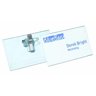 Immagine di Durable 814519 Portanome Economy, con combi clip, spilla e clip a coccodrillo, 54x90 mm, trasparente, confezione da 50 pezzi