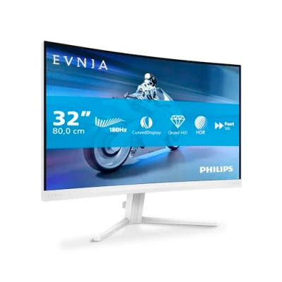 Immagine di PHILIPS Evnia 32M2C5501 Monitor gaming curvo QHD da 32 pollici, 180 Hz, 1 ms GtG, FreeSync Premium (2560x1440, 2x HDMI 2.0, 1x DisplayPort1.4) bianco