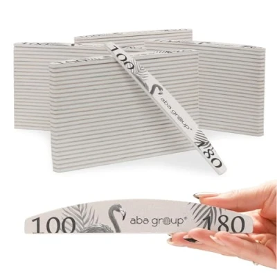 Immagine di Aba Group 100 lime professionali per unghie a mezzaluna fiammeggianti 100/180 standard, usa e getta, di buona qualità, resistenti all&#039;abrasione, set lime, made in EU