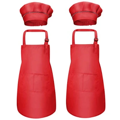 Immagine di Disino 4 Pezzi Rosso Bambini Grembiule e Cappello da Cuoco, Grembiuli Chef con 2 Tasche per Ragazze Ragazzi, Bambino Cucina Pittura Cottura Cucinare Artigianato (7 13 Anni)