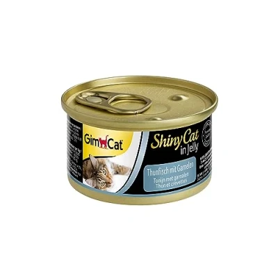 Immagine di GimCat ShinyCat in gelatina tonno e gamberetti, Cibo umido con pesce per gatti, Ricco di proteine, 24 Lattine, x 70 g