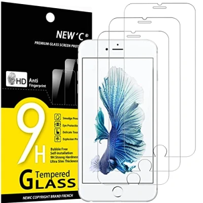 Immagine di NEW&#039;C 3 Pezzi, Vetro Temperato per iPhone 6 Plus e 6S Plus, Pellicola Prottetiva Anti Graffio, Impronte, Senza Bolle, Durezza 9H, 0,33mm Ultra Trasparente, Resistente
