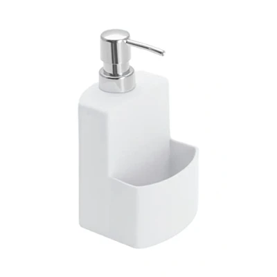 Immagine di WENKO Dispenser di detersivo True Colours Festival, in ceramica alta qualità con superficie soft touch, somparto per la spugna, capacità 380ml, 10x18x10cm, bianco