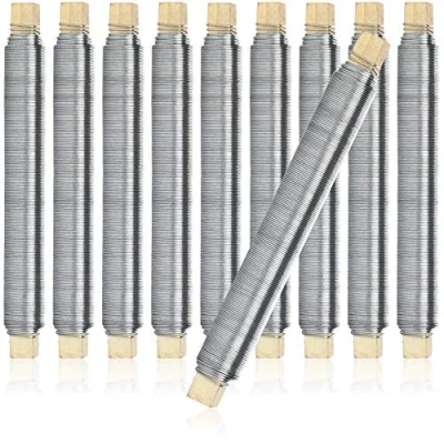 Immagine di com four® 10x Set di Fili per Avvolgere Fiori Filo Legare Zincato Avvolto su Un Bastoncino Legno Spessore Circa 0,65 mm, 1000 g (Zincato 10 Pezzi)