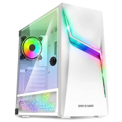 Immagine di SPIRIT OF Gamer Clone 4 Custodia PC RGB con parete trasparente in vetro temperato Crea il tuo Gaming Torre Medio Compatibile ATX/MATX/ITX 2 Ventole 120 mm Indirizzabili Inclusi