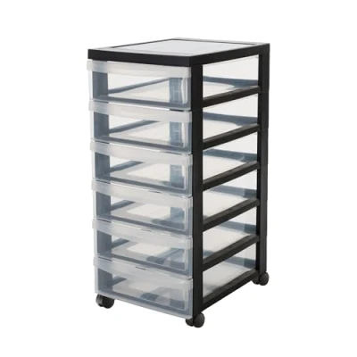 Immagine di Iris Ohyama Cassettiera in Plastica con ruote, 6 Cassetti Piccoli, Nero, Maniglie facili Da tirare, Organizzatore, Per Camera Letto, Bagno, Scuola e Ufficio, Senza BPA, Contenitore, DC 360