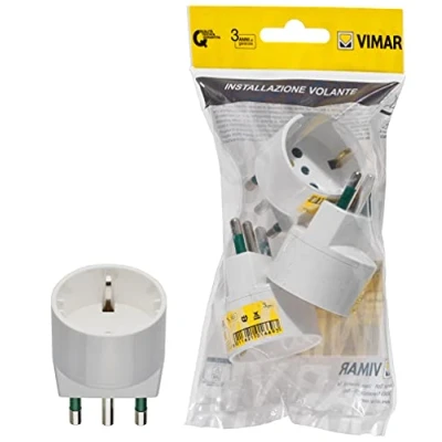Immagine di Vimar FP00303.B Adattatore semplice SICURY 250 V 3 pezzi, spina grande 2P+T 16 A standard IT tipo S17, presa P30
