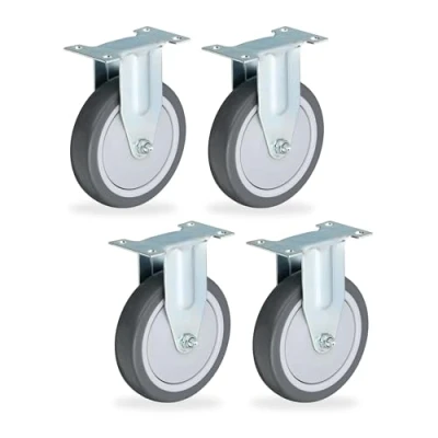 Immagine di Relaxdays 4 Ruote per Carrello Fisse, 125 mm, Silenziose Rotelle Mobili e Carichi da 480 kg, TPR Acciaio, Grigio