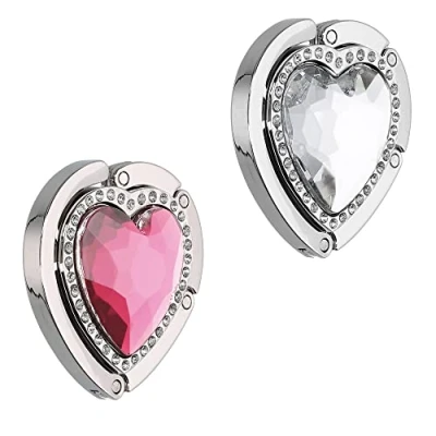 Immagine di kwmobile 2x Gancio Borsa da Tavolo Appendi in Alluminio Pieghevole Antiscivolo Antigraffio Set Appendiborsa max 3kg rosa/argento