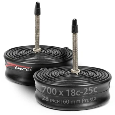 Immagine di Fincci Camere daria bici Corsa 700x18cx23cx25c, Coppia Camera d&#039;aria 28 29 Valvola Interna Presta 60mm per elettrica, Ciclo Gara Strada Turismo Confezione da 2 accessori