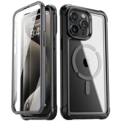 Immagine di Poetic Guardian MagPro Custodia compatibile con iPhone 15 Pro Max da 6,7 pollici, MagSafe, copertura integrale ibrida antiurto robusta e trasparente pellicola protettiva