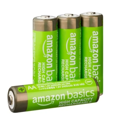 Immagine di Amazon Basics Batterie AA ricaricabili, ad alta capacità, 2400 mAh, NiMh, pre caricate, confezione da 4
