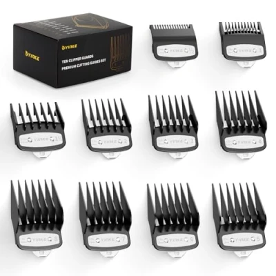Immagine di Yinke Guide di taglio premium per tagliacapelli Wahl con clip in metallo da 1/16&quot; a 1&quot;/ 1,5 mm 25 mm, si adatta alla maggior parte dei dimensioni standard (10 pezzi, nero)