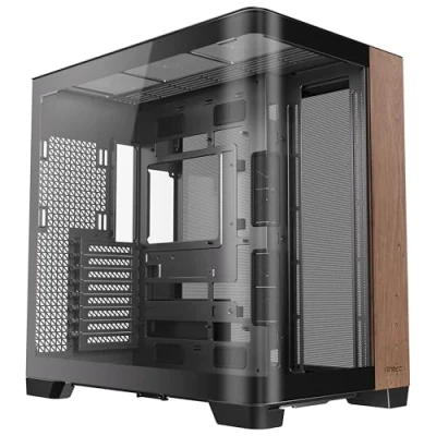 Immagine di Antec C8 Curve Wood, Ventole non incluse, Pannello frontale in legno, Vetro curvo singolo super grandangolare, Layout a doppia camera, Tipo C, Supporto radiatore 360mm, Compatibile RTX 40, Case PC