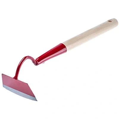 Immagine di KADAX Zappa con Testa in Metallo, da Giardino Manico Legno, per la rimozione di Erbacce, Accessori (Forma trapezoidale, Corta, Rosso)