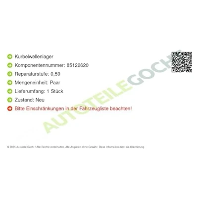 Immagine di KOLBENSCHMIDT 78042620 Cuscinetto albero a gomito