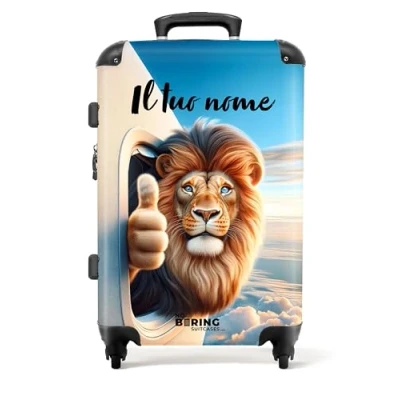 Immagine di NoBoringSuitcases.com Valigia Bambini, Grande, Personalizzabile, Trolley Bambino, Serratura TSA, Bambino da Viaggio, Grande 23 kg (67 cm 72 L) (Lion Dorato Marrone)