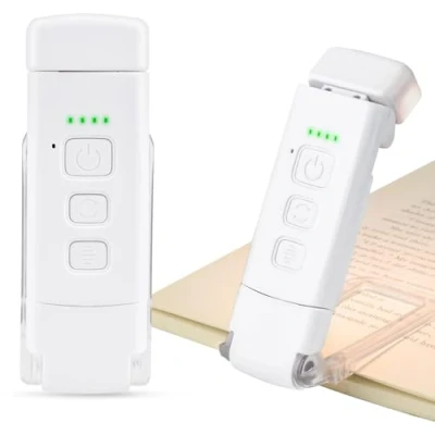 Immagine di Luce per Lettura Libri a Letto, Lampada LED Libro Ricaricabile con 3 Colori &amp; 5 Luminosità Regolabile, Protezione Occhi, Clip Flessibile Ultra Leggera Bambini e Amanti dei Bianco