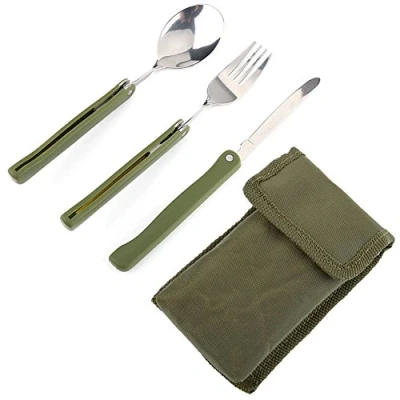 Immagine di posate da viaggio, manico pieghevole in acciaio inox pieghevoli set con custodia per il campeggio di viaggio picnic