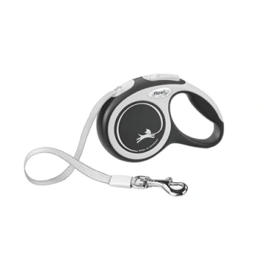 Immagine di FLEXI Guinzaglio retrattile per cani (tape), ergonomico, resistente e anti groviglio, fino a 15 kg, 4,9 m, piccolo, grigio/nero