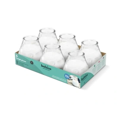 Immagine di Bolsius Candele per Esterni 6 Pezzi In Vetro Verde Durata di Combustione 70 Ore Senza Olio Palma Pulita Stoppino Cotone Non Profumate
