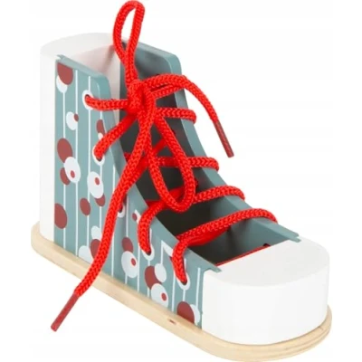Immagine di Small Foot 11887 Scarpa Legno, insegna Tramite Il Gioco ad infilare ed Allacciare i Lacci, dai 3 Anni Toys, Colore Rosso,