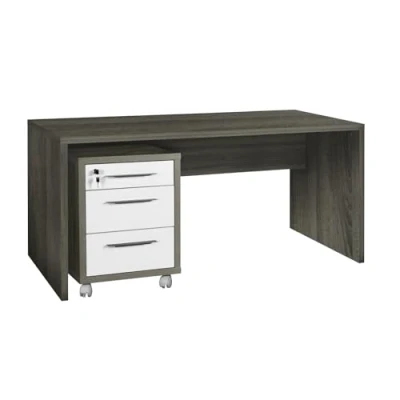Immagine di Composad Scrivania e Cassettiera con 3 Cassetti Serratura della Linea Disegno, Set di 2 Mobili per Ufficio, (LxAxP) 178,20x74,50x69 cm, Colore Rovere Sonoma Bianco Laccato, Made in Italy