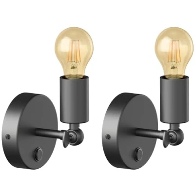 Immagine di ledscom.de 2 pezzi applique vintage E27 FETRO con interruttore, nero, orientabile, incl. lampada oro (bianco extra caldo 3,99W 471lm)