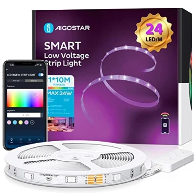 Immagine di Aigostar Led Striscia Alexa 10 Metri, Luci RGB con 28 Tasti IR Telecomando, Strisce Wi Fi Compatibile E Google Assistant, Sync Music, per Festa/Bar/Camera/Sala Sport, 24 Watt