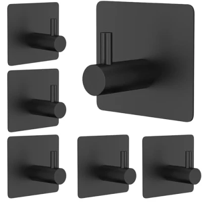 Immagine di CYILIUEN Confezione da 6 ganci autoadesivi bagno per cucina, asciugamani, chiavi, colore nero, 1407B6