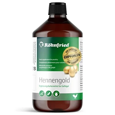 Immagine di Röhnfried Hennengold Integratore Alimentare (1000 ml) con minerali e Calcio per polli additivo Acqua Potabile Contro Le Uova rotte Aiutare la Muta, mangime Allevamento