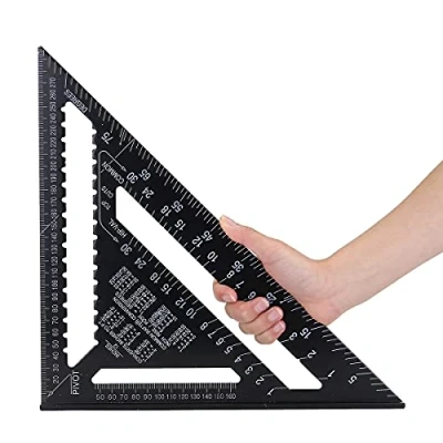 Immagine di Jajadeal 12&quot; Squadra di Alluminio Strumenti Triangolo Righello Goniometro per Falegname Carpentiere Nero (Sistema Metrico)