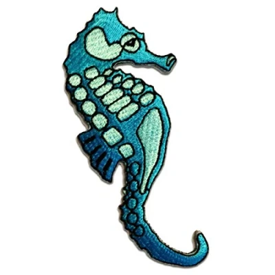 Immagine di cavalluccio marino Toppe termoadesive Patch Toppa ricamate, misura: 4,5 x 10,4 cm