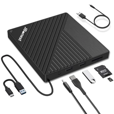 Immagine di lettore CD esterno USB 3.0 tipo C, con di schede SD/TF, masterizzatore portatile DVD RW, trasferimento dati veloce, Plug &amp; Play, per laptop, desktop, MacBook, Win98/10/8/7/XP, Linux, Mac OS