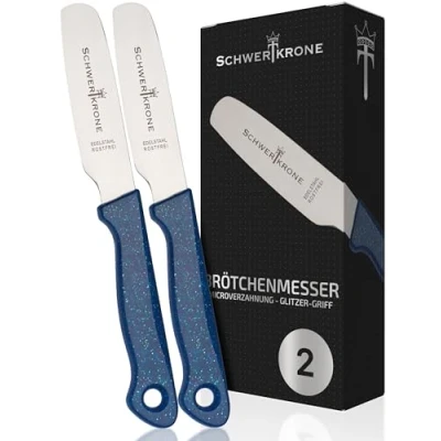 Immagine di Schwertkrone Set di 2 coltelli per panini con micro dentatura e manico glitterato, in acciaio inox, 20 cm, coltello il pane