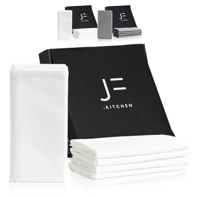 Immagine di JF.kitchen® tovaglioli in tessuto neutro di CO₂ (set da 12) alta qualità 100% cotone con istruzioni per piegare, 40 x cm (bianco)