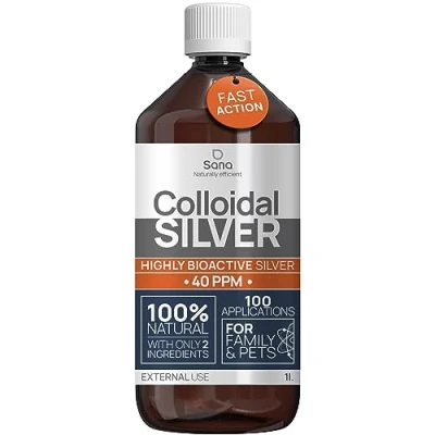 Immagine di Argento colloidale, 40 ppm, 1 litro, acqua d&#039;argento di alta qualità, più forte 25 per uomo, cane e gatto, carbonio neutro, 100% naturale con 2 ingredienti