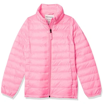 Immagine di Amazon Essentials Piumino Leggero con Collo a Lupetto Impermeabile e Pieghevole Bambine Ragazze, Rosa Fluo, 6 7 Anni