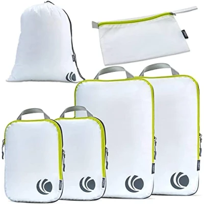 Immagine di Cipway Set di cubi da imballaggio a compressione, organizer viaggio espandibile ultraleggero per bagaglio mano (bianco, 6 pezzi)