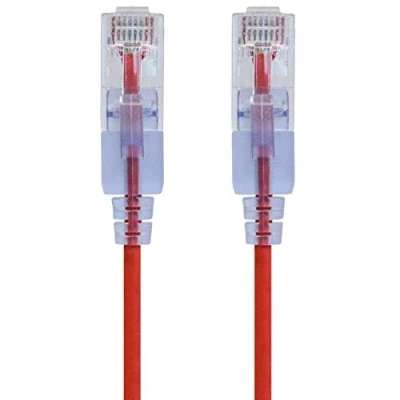 Immagine di Monoprice SlimRun cavo patch Ethernet Cat6A, di rete Internet RJ45, 550 Mhz, UTP, filo rame puro nudo, 10 G, 30 AWG, 2,1 m, rosso, confezione da 5