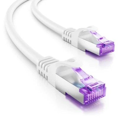 Immagine di deleyCON 30m Cavo di Rete CAT7 10 Gigabit RJ45 Patch &amp; Ethernet (Rame, Schermatura SFTP PiMF) per l&#039;Alta Velocità LAN DSL Interruttore Modem Router Pannello Bianco