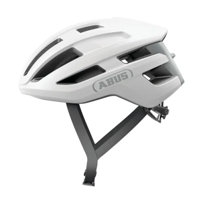 Immagine di Abus, casco per bici da corsa ABUS PowerDome, leggero con sistema di ventilazione intelligente e profilo aerodinamico, Made in Italy, uomo donna, bianco, taglia L