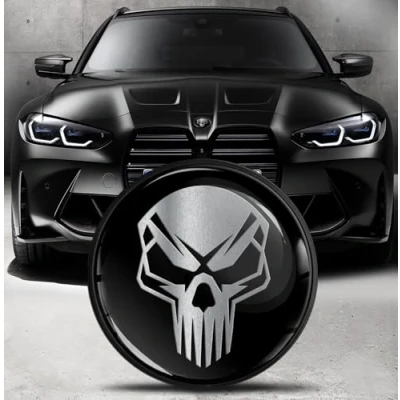 Immagine di Biomar Labs 1 x Stemma Compatibile con BMW Emblema Cappuccio Anteriore Cofano Posteriore del Bagagliaio 82 mm 51148132375 Teschio Skull Nero Argento EO 19