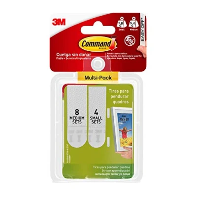 Immagine di Command Strisce Appendi Quadri Adesive, Bianche 4 Coppie di Piccole (S), 8 Medie (M) ottimale per Appendere Quadri, Cornici e Specchi al Muro senza Chiodi, Tenuta: 7,2 kg
