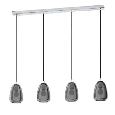 Immagine di Eglo lampada a sospensione Alobrase, luce con 4 luci da sala pranzo, metallo cromato e vetro fumo nero trasparente, attacco E27, 108 cm